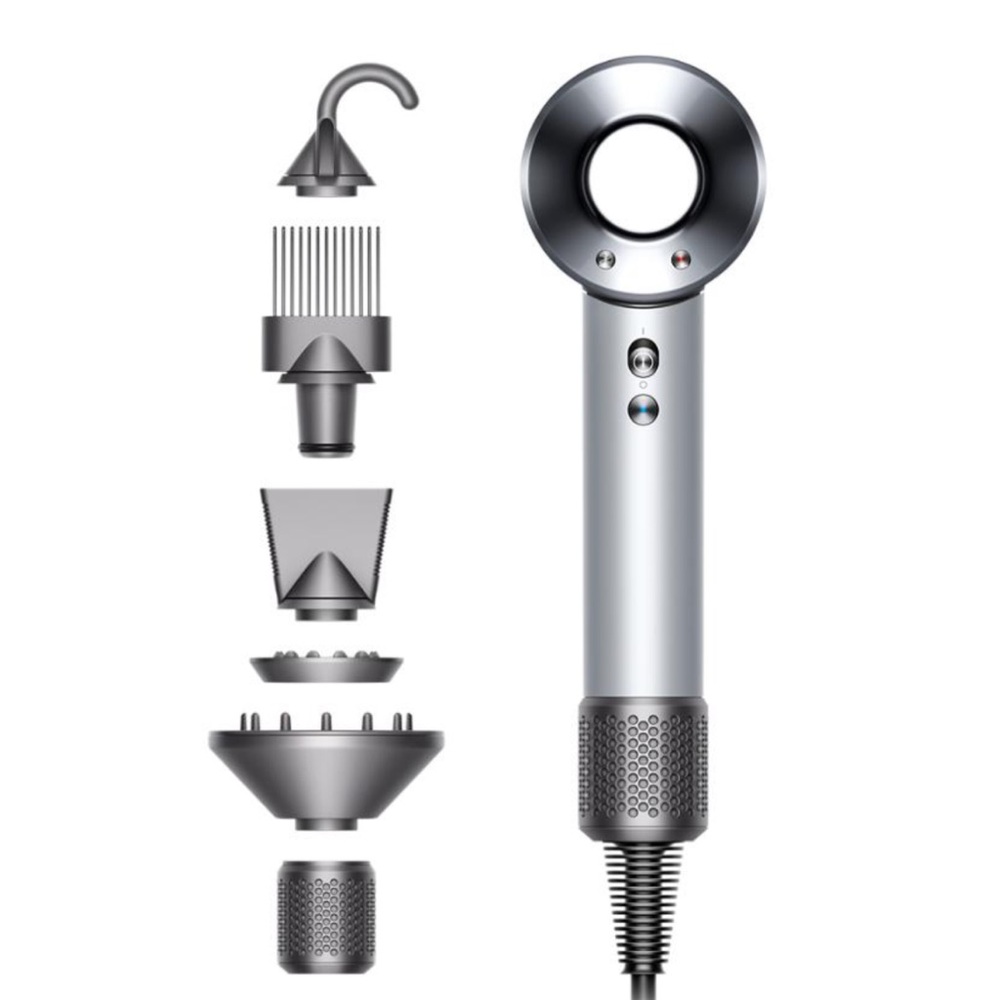 Dyson Hair Dryer with Attachments - Silver and Black